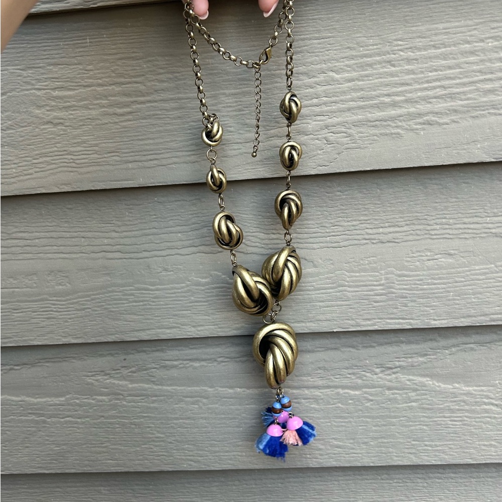 Anthropologie chunky knot necklace with color tassels